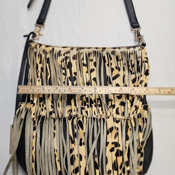 Urban Orginal Women's Brown/Black Leather Fringe  Animal Print Crossbody Bag - Picture 14 of 16